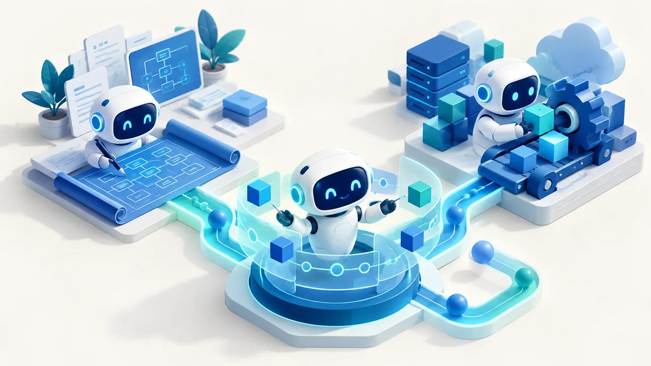 複数のAIエージェントが連携する開発フローのイメージ